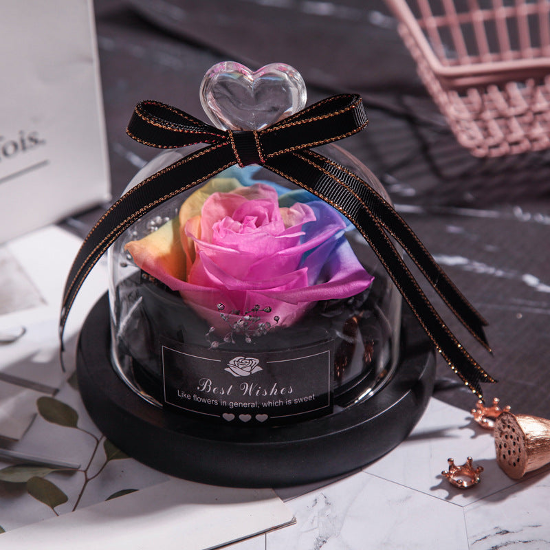 Día de San Valentín Navidad Flores Secas Para Decoración del Hogar Regalos de Boda Flores Secas Rosa Eterna Real Decoración del Hogar con LED en Cristal