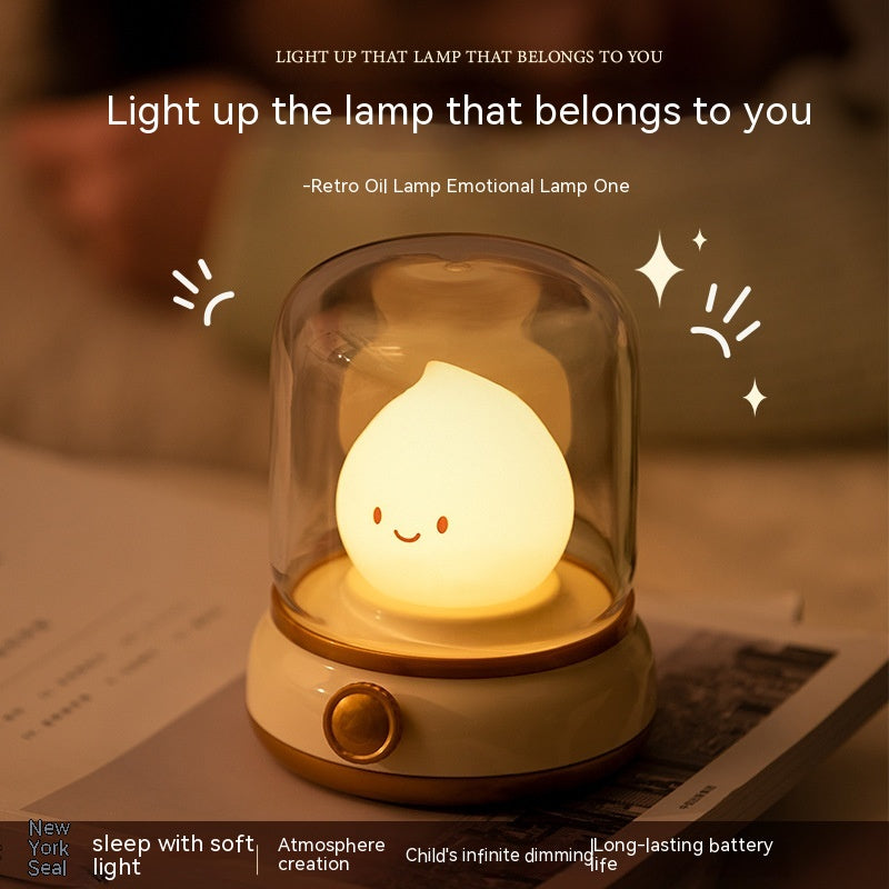 Lámpara de noche pequeña retro para dormitorio, mini lámpara de noche LED de escritorio, bonita, creativa, recargable por USB, portátil, de dibujos animados, para mesa de café, bar, hotel, dormitorio, decoración del hogar