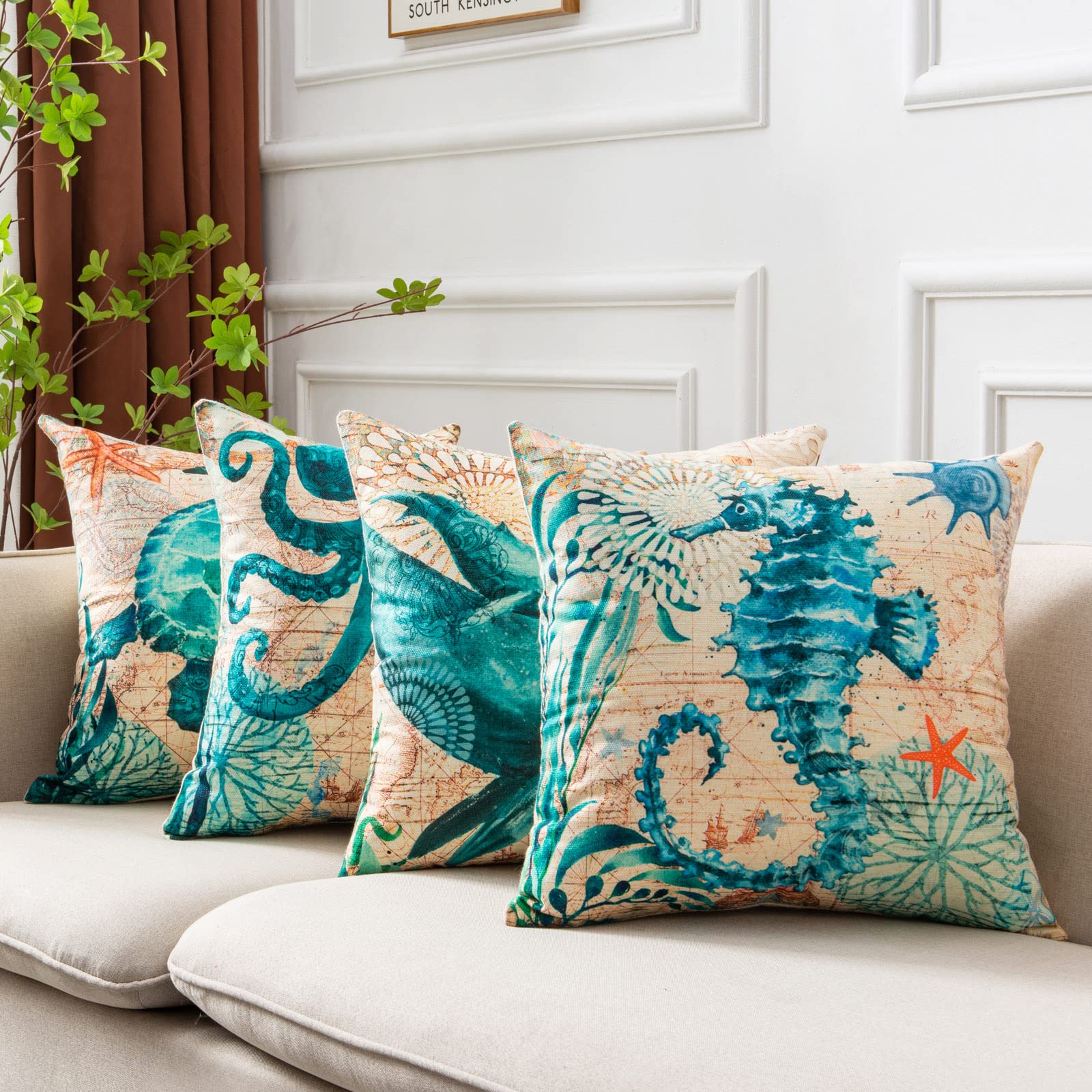 Fundas de cojín con estampado de tortuga marina para sofá, silla, asiento, decoración del hogar