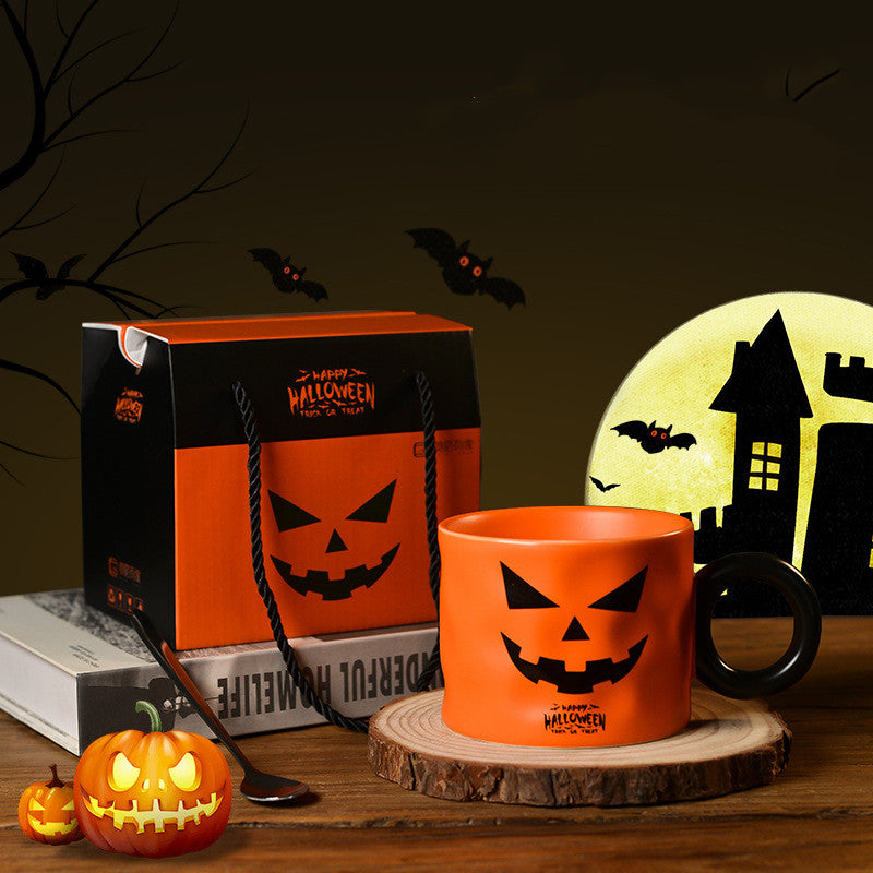 Taza de cerámica de calabaza, recuerdo de fiesta, tazas de cerámica con asa, portátil, bonita taza de regalo de Halloween, duraderos, suministros para fiesta de Halloween