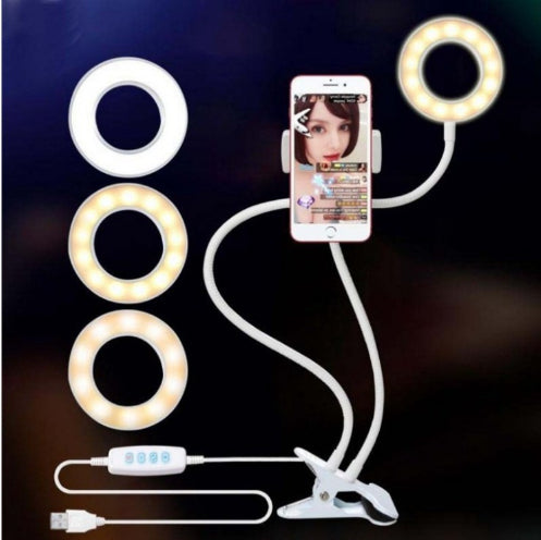Anillo de luz LED para selfies para transmisión en vivo, luz de maquillaje ajustable con soporte de 8 cm