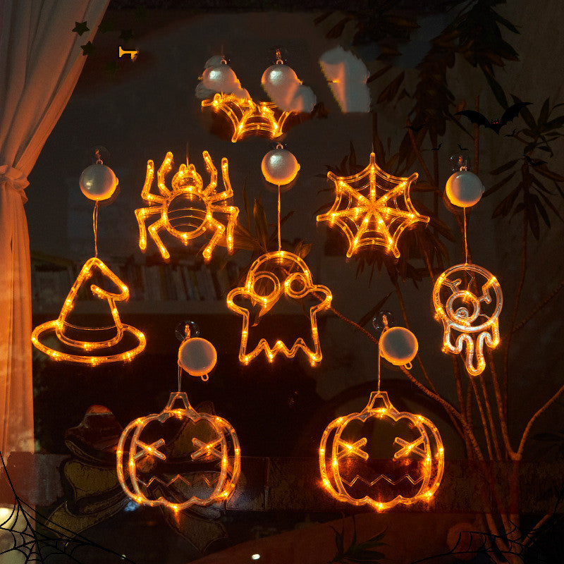 Luces LED colgantes de Halloween para ventana, araña, calabaza, fantasma colgante, luces de atmósfera de terror, luces decorativas para fiestas navideñas, decoración del hogar