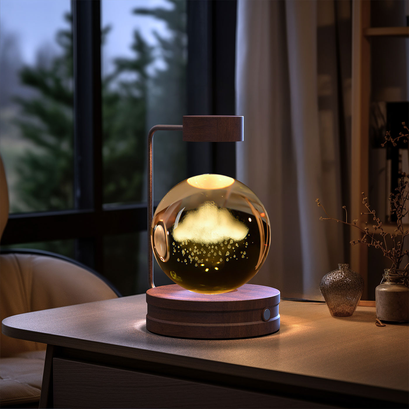 Luz de noche de bola de cristal con dinosaurio cósmico para interior, USB, luz cálida para mesita de noche, regalo de cumpleaños
