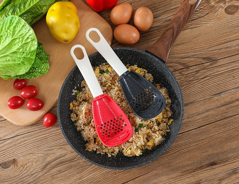 Cuchara ranurada multifuncional para moler, cocinar, machacar alimentos auxiliares, jengibre, ajo, prensa de patatas, espátula para saltear, utensilio de cocina