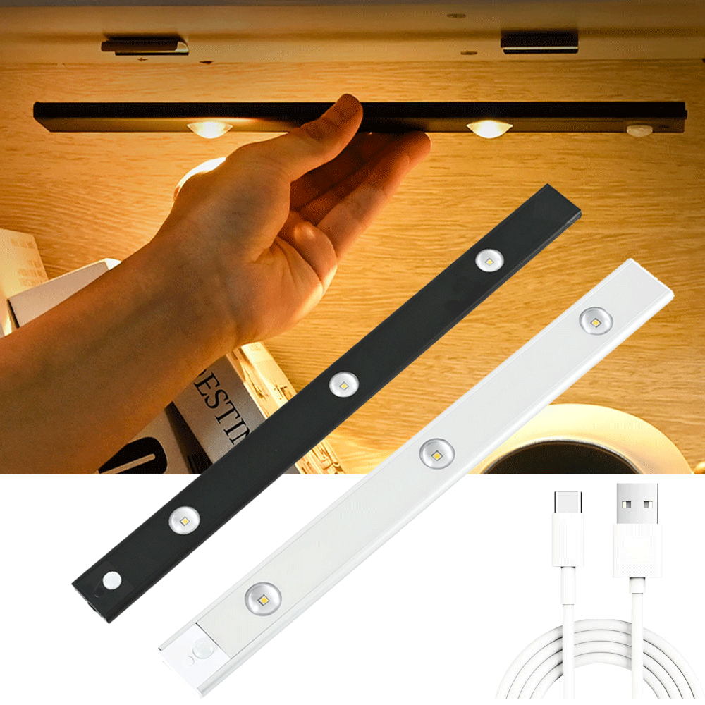 Luz de noche LED USB con sensor de movimiento, luz LED inalámbrica fina para enfriador de vino, para gabinetes de cocina, dormitorios, armarios, iluminación interior