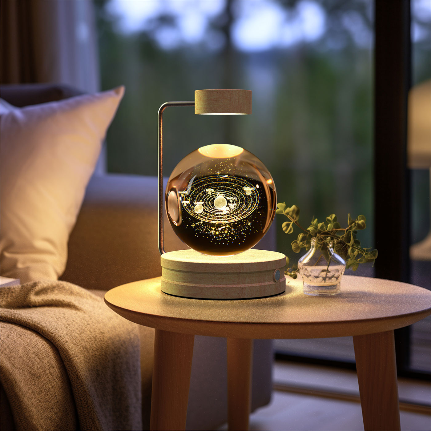 Luz de noche de bola de cristal con dinosaurio cósmico para interior, USB, luz cálida para mesita de noche, regalo de cumpleaños