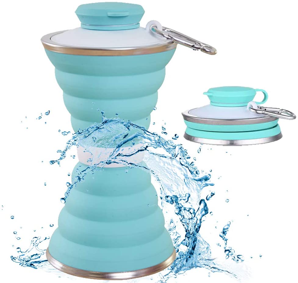 Botella de agua de silicona de 500 ml, plegable, a prueba de fugas, portátil, para deportes, viajes, para actividades al aire libre, gimnasio, senderismo, utensilios de cocina reutilizables