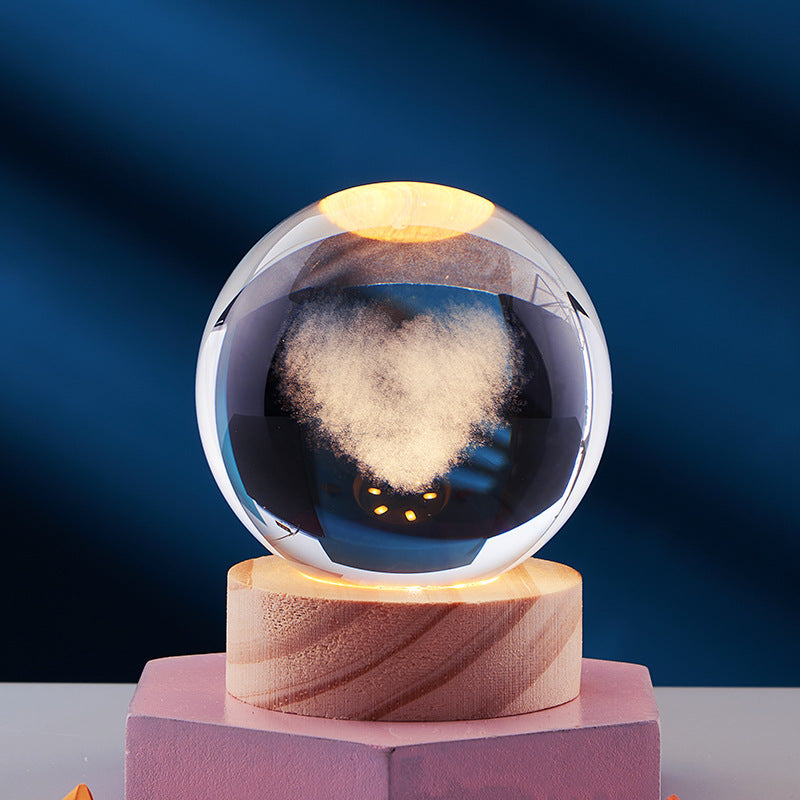 Lámpara de Noche Brillante del Sistema Solar Tallada en 3D Bola de Cristal, Lámpara de Cabecera Cálida, Regalo para Niños y Festivales