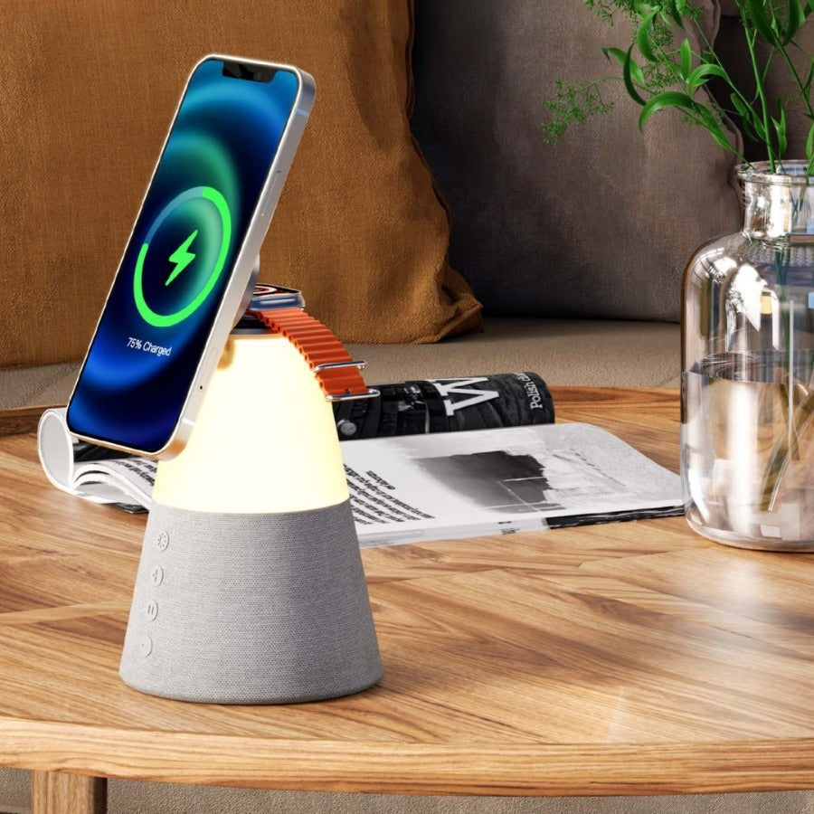 Luz nocturna, altavoz Bluetooth y cargador magnético inalámbrico 3 en 1