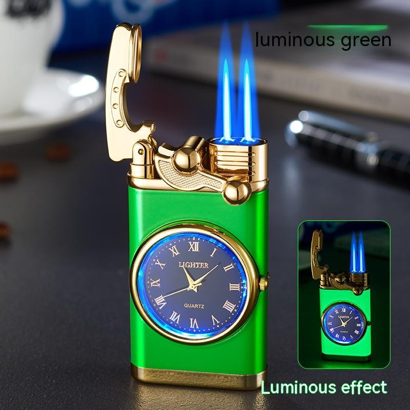 Nuevo encendedor con brazo oscilante de reloj eléctrico, encendido automático, llama azul recta, encendedor creativo con esfera real, recargable a prueba de viento, regalo para hombre.