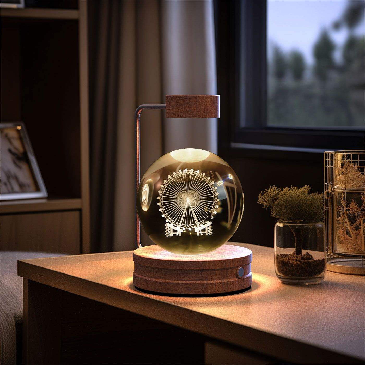 Luz de noche de bola de cristal con dinosaurio cósmico para interior, USB, luz cálida para mesita de noche, regalo de cumpleaños
