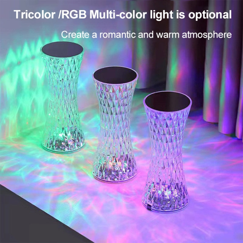 Lámpara de cristal con forma de jarrón, lámpara de mesa de diamante romántica junto a la cama, luces LED para decoraciones navideñas del hogar