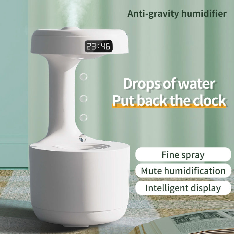 Humidificador antigravedad para dormitorio con reloj, difusor de aroma con reflujo de gotas de agua, humidificador de gran capacidad, silencioso, de niebla pesada, pulverizador doméstico para oficina y dormitorio