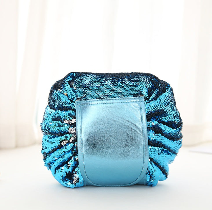Bolsa de cosméticos con diseño de lentejuelas de sirena, estuche de maquillaje con cordón, organizador de maquillaje de viaje para mujer, bolsa de almacenamiento, neceser de aseo