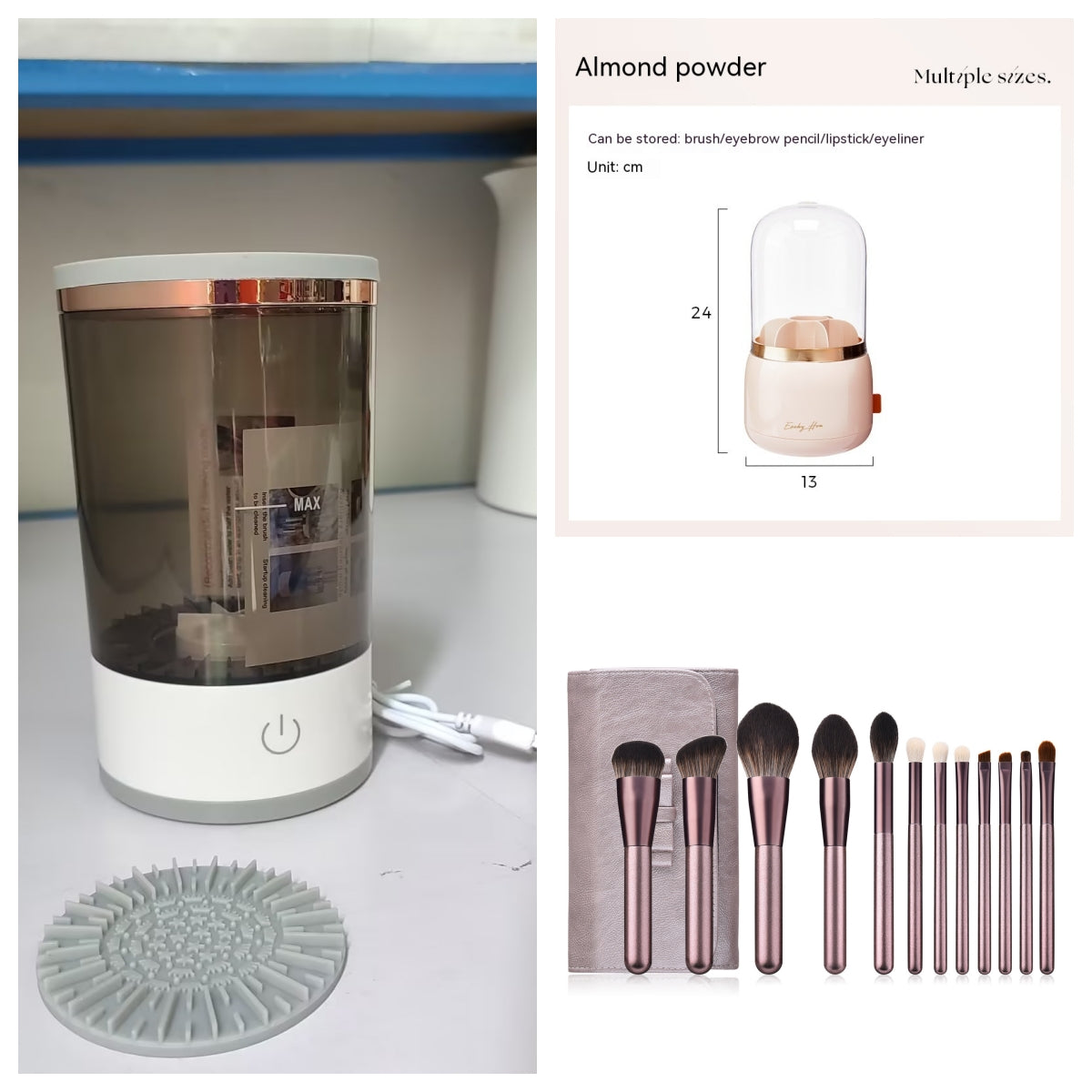 Herramienta de limpieza de brochas de sombra de ojos para mujeres, limpiador eléctrico portátil de brochas de maquillaje con carga USB, limpiador automático de brochas de cosméticos