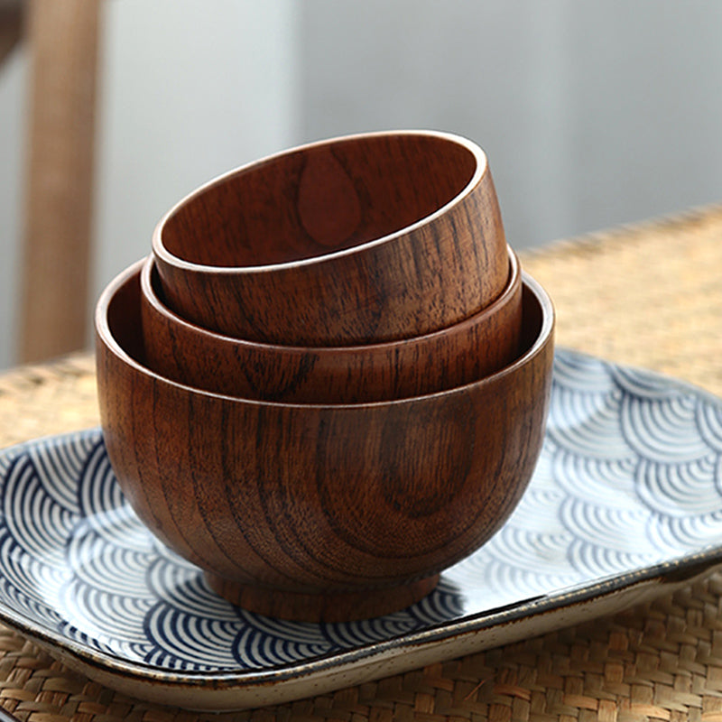 Cuenco de madera estilo japonés, tazón de madera para arroz y sopa, tazón para ensalada, recipiente de comida, tazón grande y pequeño para niños, utensilios de mesa de madera.