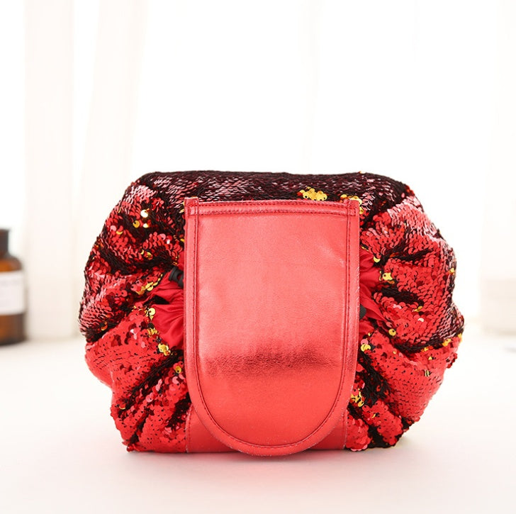 Bolsa de cosméticos con diseño de lentejuelas de sirena, estuche de maquillaje con cordón, organizador de maquillaje de viaje para mujer, bolsa de almacenamiento, neceser de aseo