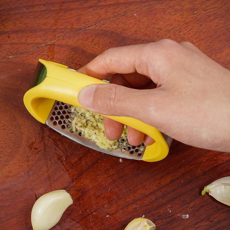 Machacador de ajos de acero inoxidable, prensa de ajos, herramientas manuales de curva para frutas y verduras, utensilios de cocina