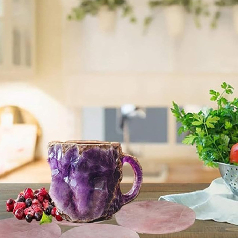 Tazas de café de resina con minerales y cristales de 400 ml con asas Elegante taza de imitación de mineral y cristal para decoración de oficina y hogar, regalo de Navidad, utensilios de cocina