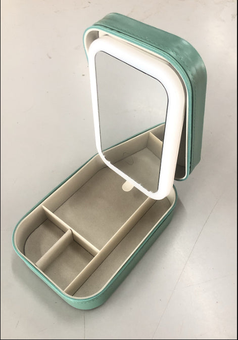 Caja de Almacenamiento de Maquillaje con Espejo de Luz LED, Caja Portátil de Almacenamiento de Cosméticos de Viaje, Organizador de Almacenamiento con Luz Táctil