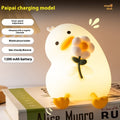 Luz nocturna pequeña de pato con flor de vitalidad para mesita de noche con USB