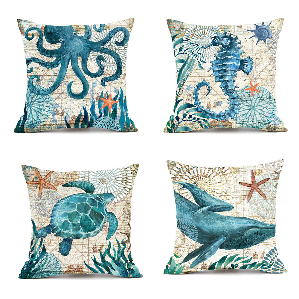 Fundas de cojín con estampado de tortuga marina para sofá, silla, asiento, decoración del hogar