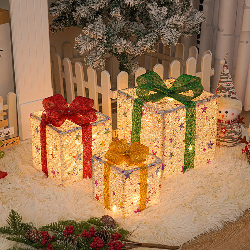 Decoración de Navidad iluminada para exteriores, caja de regalo de Navidad luminosa con lazo para árbol de Navidad, hogar y patio.