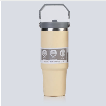 Vaso portátil de acero inoxidable para coche, botella de agua deportiva de viaje con asa, taza de café con tapa