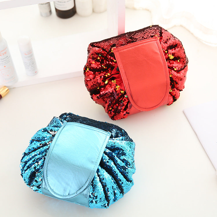 Bolsa de cosméticos con diseño de lentejuelas de sirena, estuche de maquillaje con cordón, organizador de maquillaje de viaje para mujer, bolsa de almacenamiento, neceser de aseo