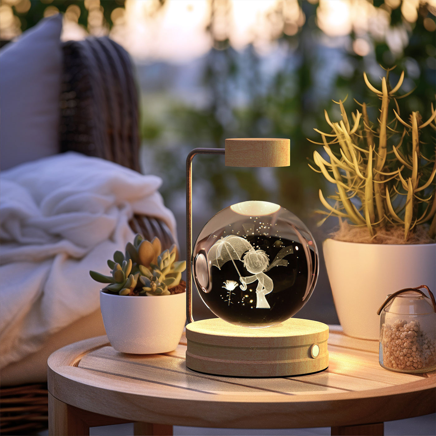 Luz de noche de bola de cristal con dinosaurio cósmico para interior, USB, luz cálida para mesita de noche, regalo de cumpleaños