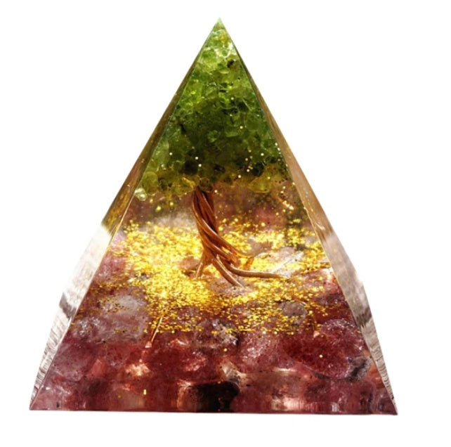 Torre de Energía de Grava de Cristal Natural con Decoración de Pirámide