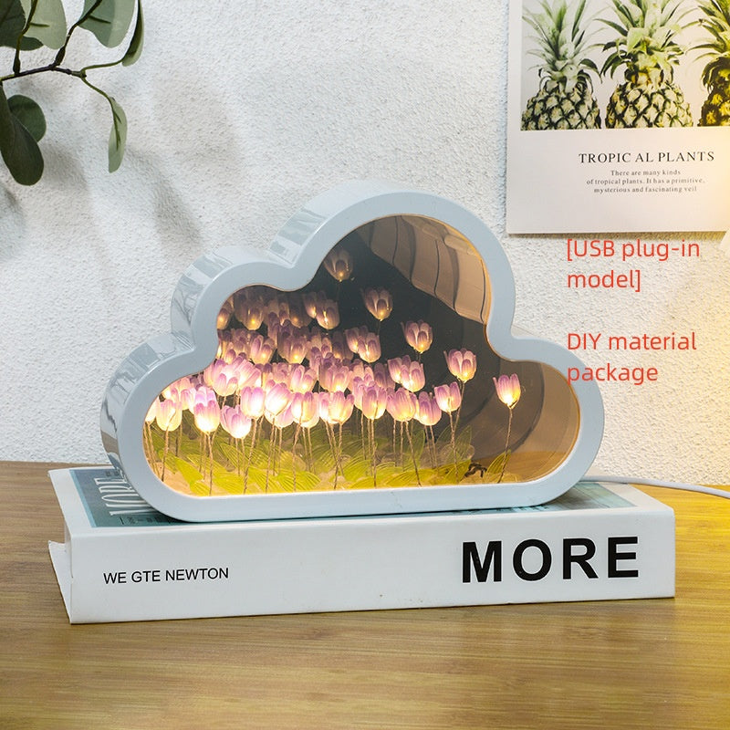 Tulipán Lámpara de Noche Material DIY Nube Tulipanes Lámpara de Noche Espejos Decorativos Marco de Fotos Luces de Mesa LED Coreano Creativo Escritorio Dormitorio Hecho a Mano Regalos de Cumpleaños