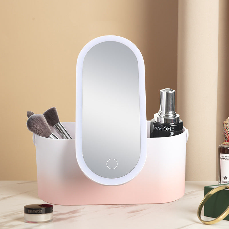 Caja de almacenamiento LED para espejo de maquillaje portátil organizador de maquillaje de viaje con espejo LED