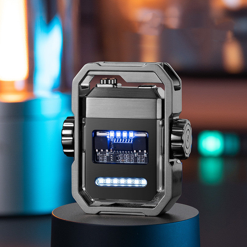 Nuevo encendedor Pulse de doble arco, a prueba de viento para exteriores, carga tipo C, encendedor eléctrico, aleación mecánica, giroscopio giratorio, herramienta de descompresión