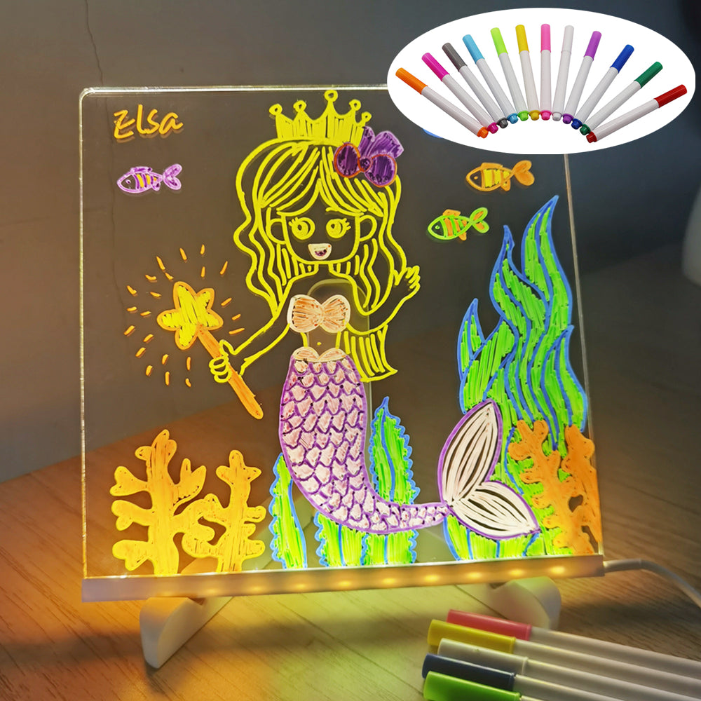 Lámpara de Noche LED con Tablero de Notas Acrílico DIY, Tablero de Mensajes Creativo, Lámpara de Vacaciones con 7 Bolígrafos, Lámpara de Escritorio LED USB, Lámpara de Pintura para Momentos Diarios