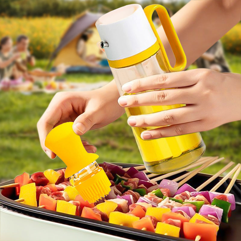 Dispensador de aceite 2 en 1 con brocha de silicona, botella de vidrio para pulverizador de aceite de barbacoa, silicona para barbacoa, cocina, botella de condimento, utensilios de cocina