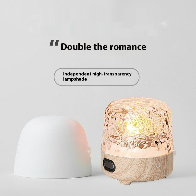 Audio Bluetooth con ondas de agua dinámicas, lámpara de mesa atmosférica de nogal para mesita de noche