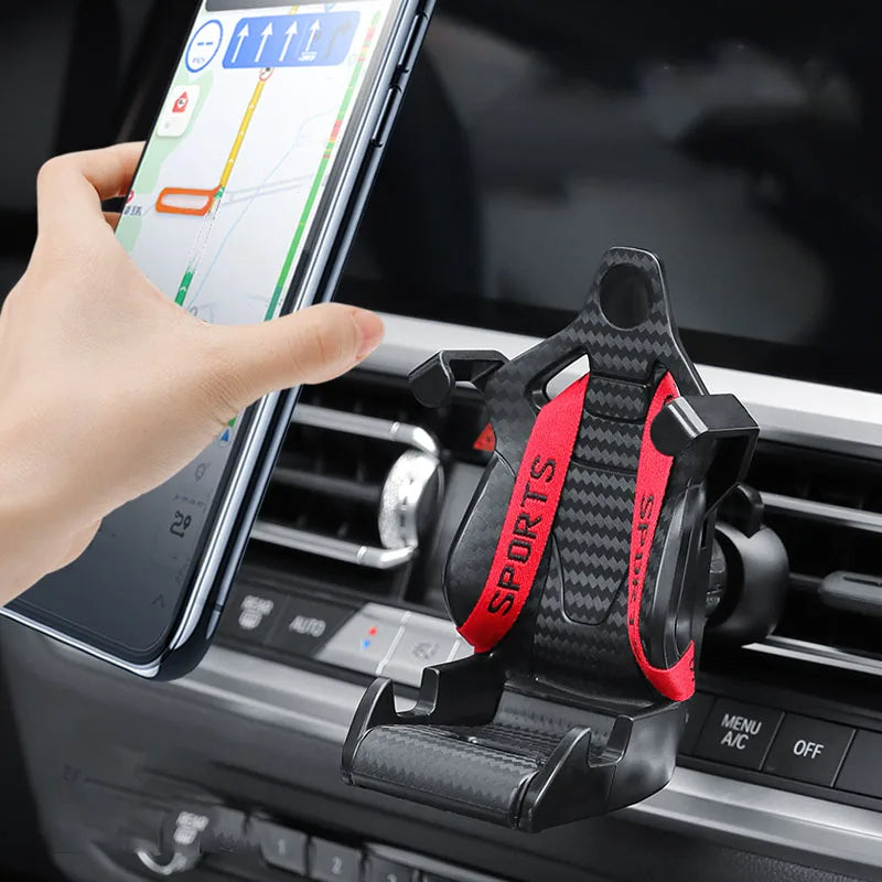 Soporte para teléfono de coche con forma de asiento de carreras, clip para teléfono móvil con ventilación de aire, rotación de 360 grados, soporte para teléfono celular para interior de coche