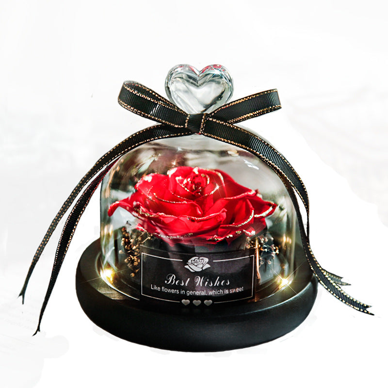 Día de San Valentín Navidad Flores Secas Para Decoración del Hogar Regalos de Boda Flores Secas Rosa Eterna Real Decoración del Hogar con LED en Cristal