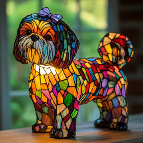 Lámpara decorativa de perro extraño y colorido de resina