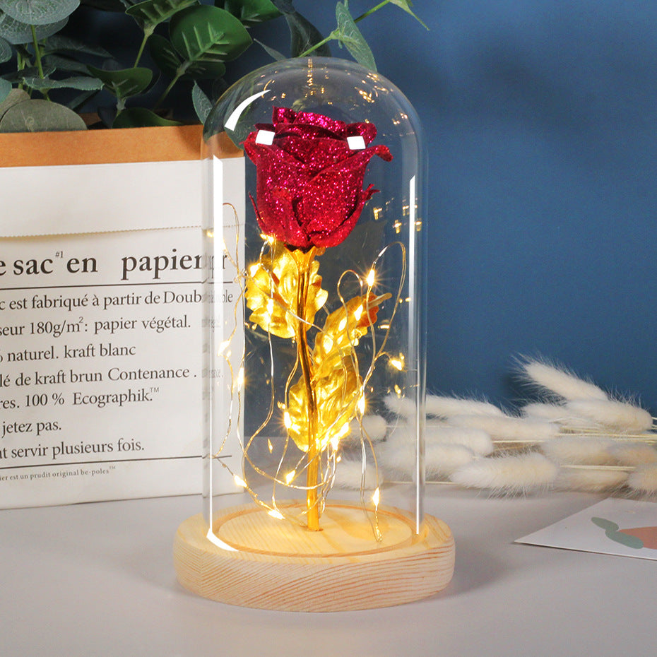 Regalo de San Valentín para novia: flores de rosas eternas con luz LED en cúpula de cristal, decoración para bodas, Día de la Madre, regalo para mujer