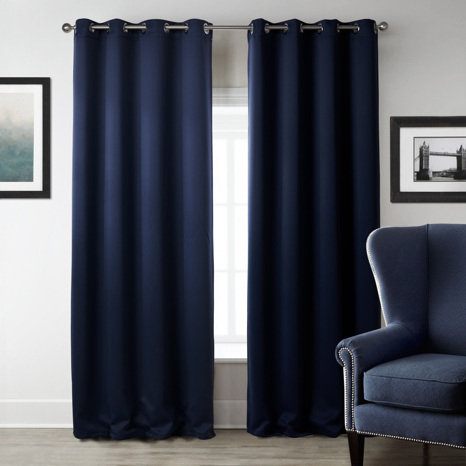 Cortinas Estampadas de Tela Opaca Azul Oscuro para Dormitorio
