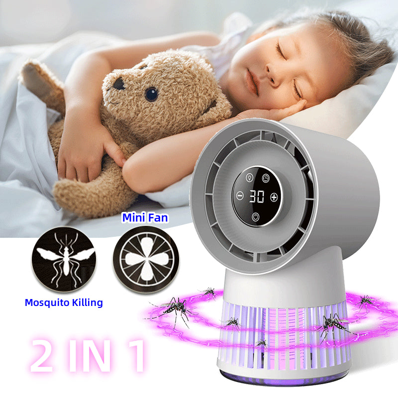 Ventilador de escritorio mini creativo 2 en 1 para matar mosquitos, matamosquitos eléctrico, ventilador recargable por USB, lámpara de noche para el hogar y suministros para exteriores