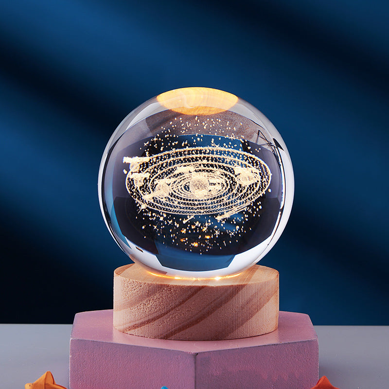 Lámpara de Noche Brillante del Sistema Solar Tallada en 3D Bola de Cristal, Lámpara de Cabecera Cálida, Regalo para Niños y Festivales