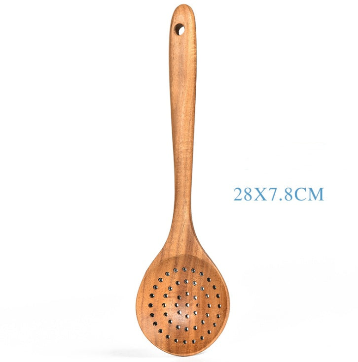 Cuchara de madera de teca natural, cucharón, espátula, colador de arroz, espumadera de sopa, juego de utensilios de cocina, cuchara, cucharon, herramientas y aparatos de cocina