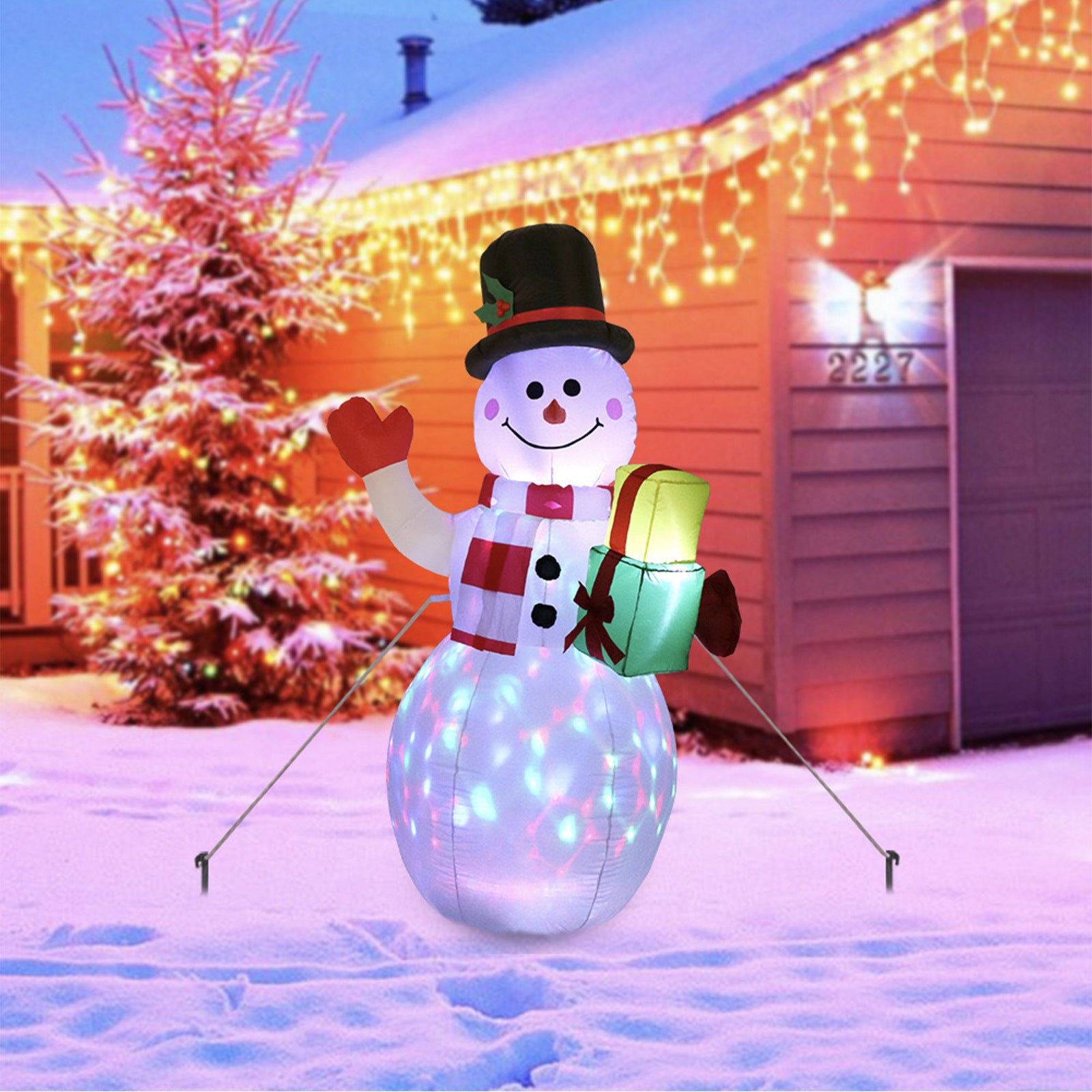 Luces LED de Navidad, Papá Noel, árbol, muñeco de nieve inflable, decoración para patio y jardín.