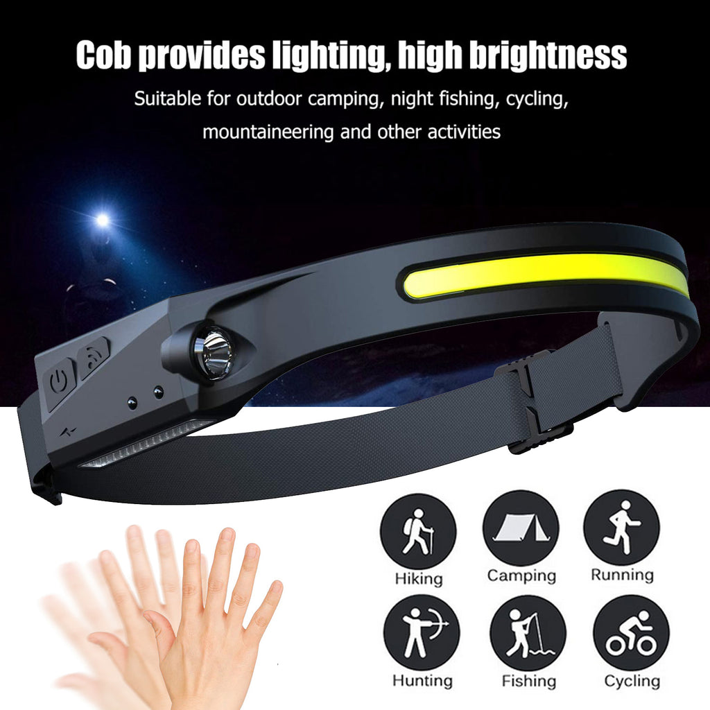 Linterna frontal de inducción LED COB, recargable por USB, resistente al agua, para camping, con todas las perspectivas, luz de caza