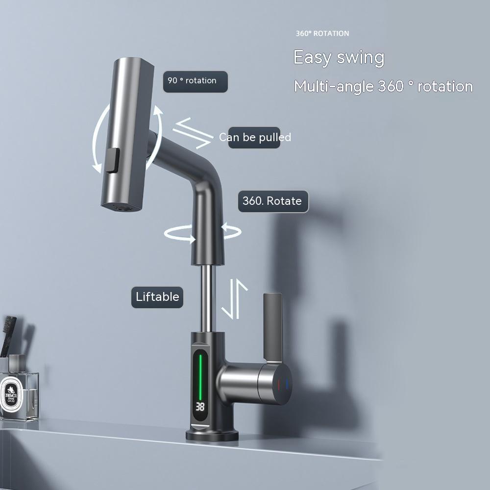 Grifo extensible con pantalla digital inteligente para lavabo, rotación con pantalla digital de temperatura
