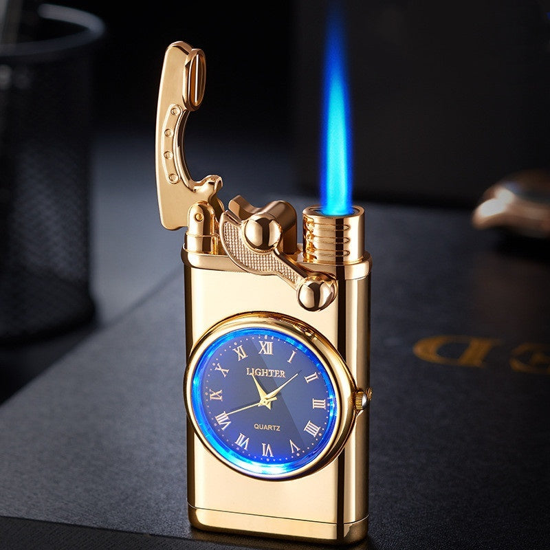 Nuevo encendedor con brazo oscilante de reloj eléctrico, encendido automático, llama azul recta, encendedor creativo con esfera real, recargable a prueba de viento, regalo para hombre.
