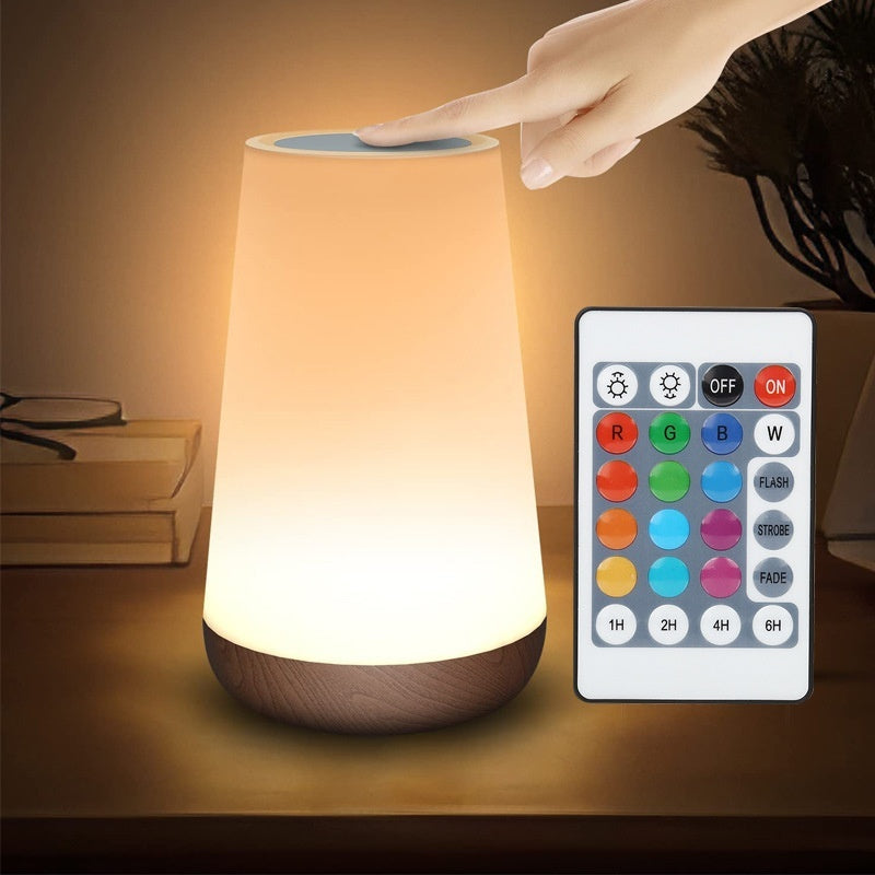 Lámpara táctil con control remoto y carga de vetas de madera creativas